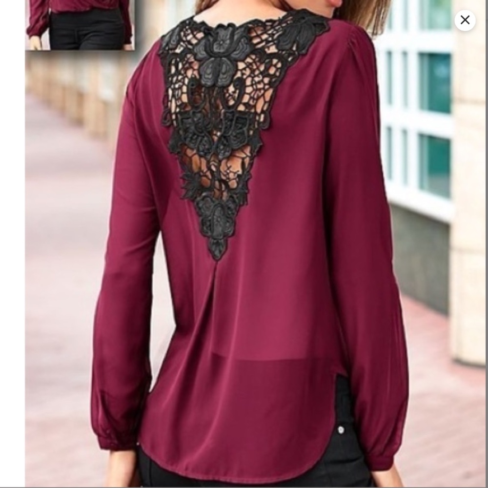From Miami for Francesca’s Cross Front Lace Back Blouse in Burgundy sz small - Picture 3 of 8